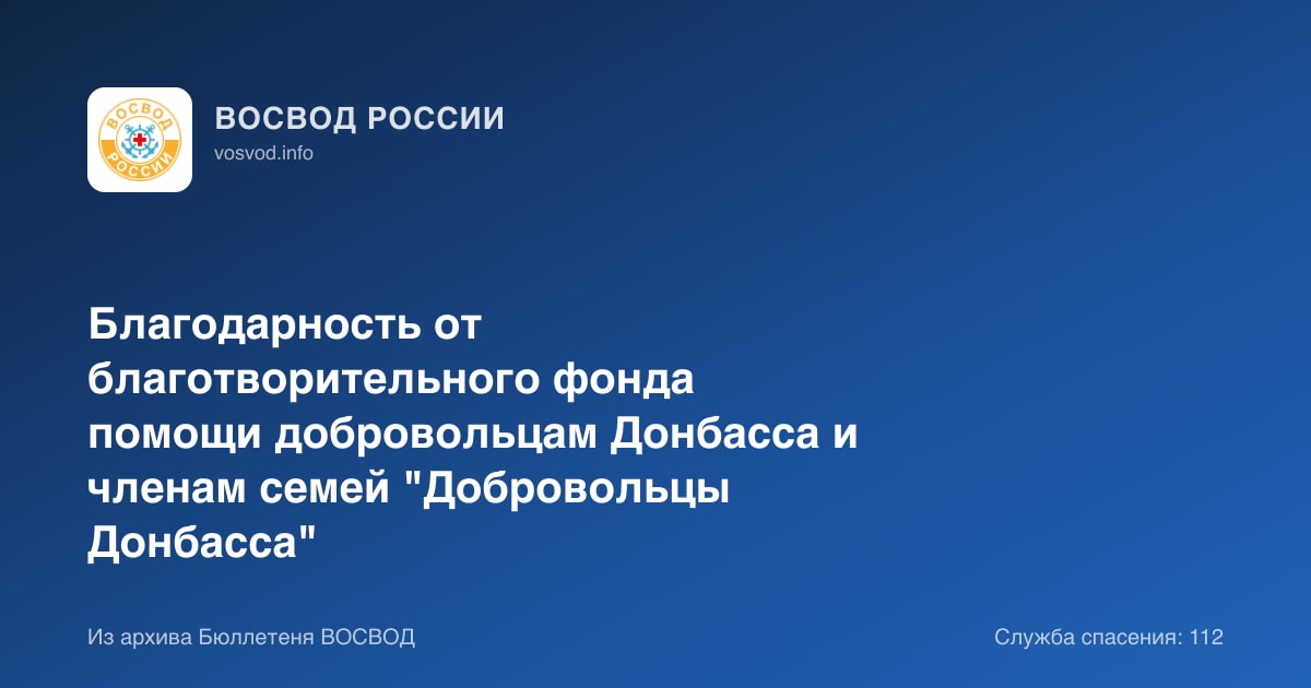 Благодарность от благотворительного фонда помощи добровольцам Донбасса и членам семей "Добровольцы Донбасса"